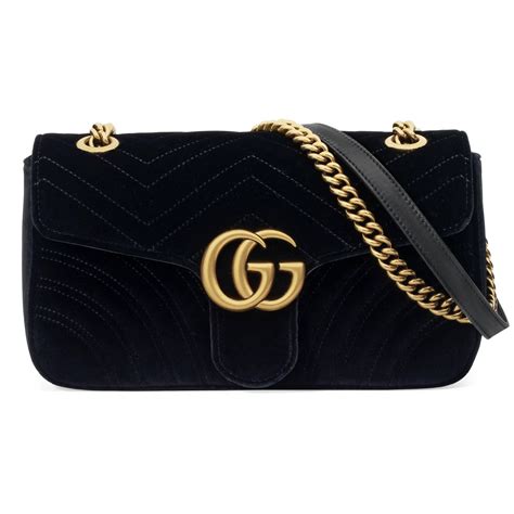 GG Marmont small shoulder bag in black velvet 